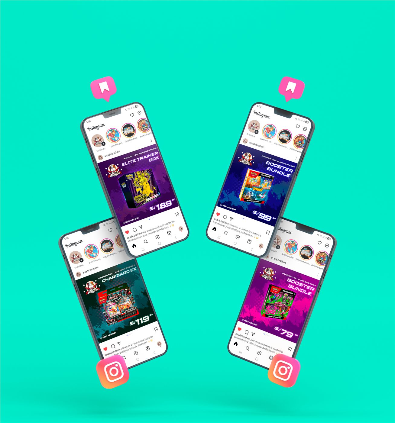 Publicaciones de redes sociales para una tienda de juegos y coleccionables